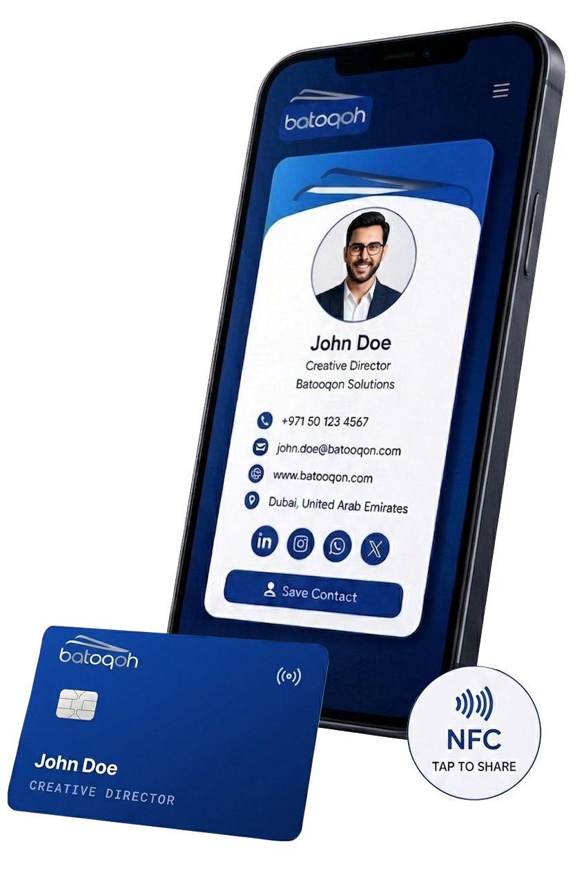 bataqah digital business card shown on a mobile phone